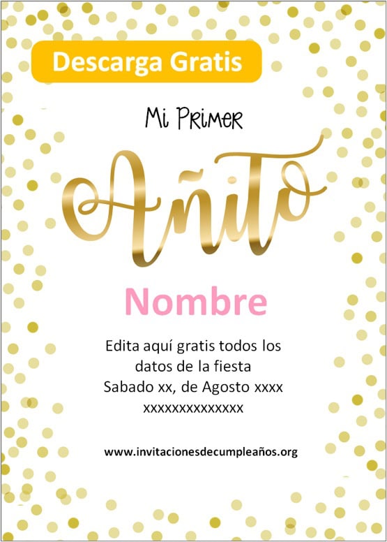 Invitaciones de Primer Añito Niña cumpleaños